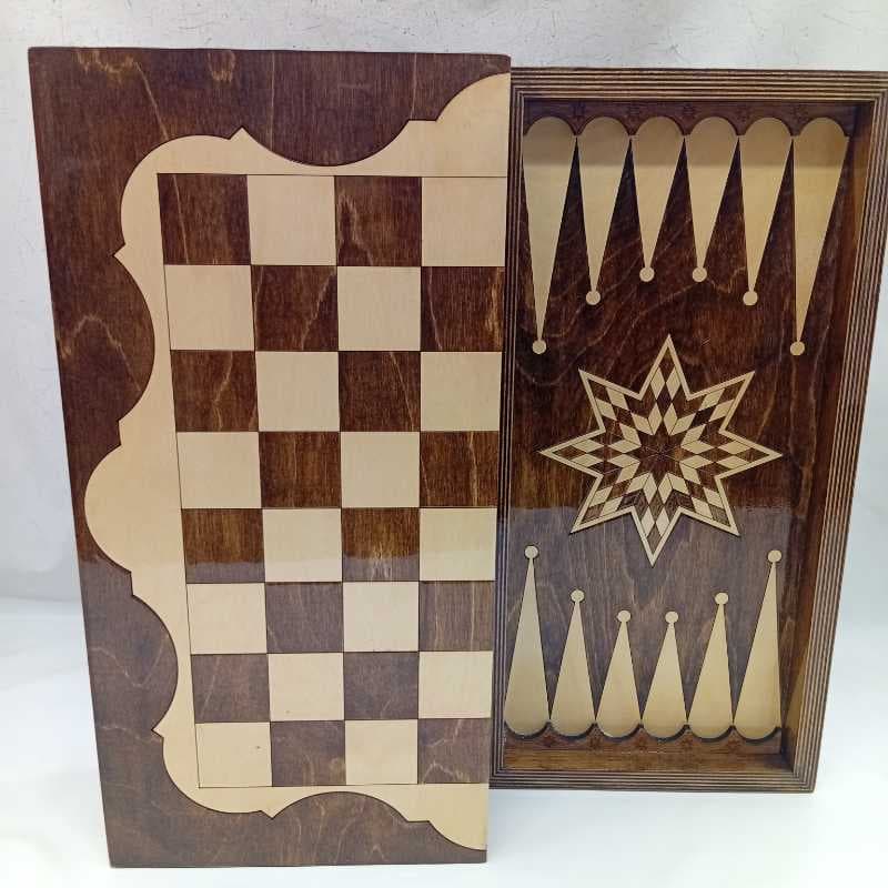 تخته نرد و شطرنج ساده  راش طرح ستاره 8 ضلع 