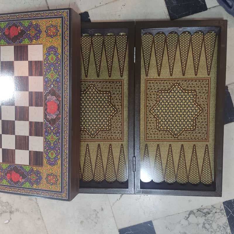 تخته نردوشطرنج چوبی کلاف ام دی اف ۵۰در۵۰طرح منبتی - تصویر ۱