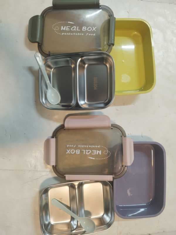 304 ظروف روپلاستیکی وداخل فلزی قاشق دارMeal Box - تصویر ۱