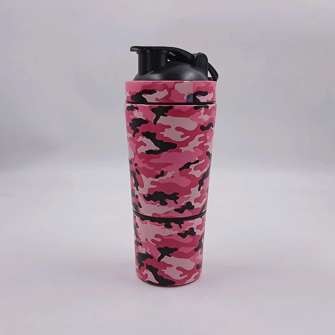 شیکر فلزی دوتیکه طرح ارتشی 600میلی لیتری فنردار - تصویر ۱