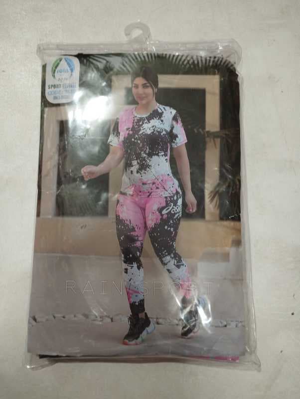 3810تیشرت لگ زنانه کمرکش دار راین طرح آبرنگی سایز بزرگ - image 1