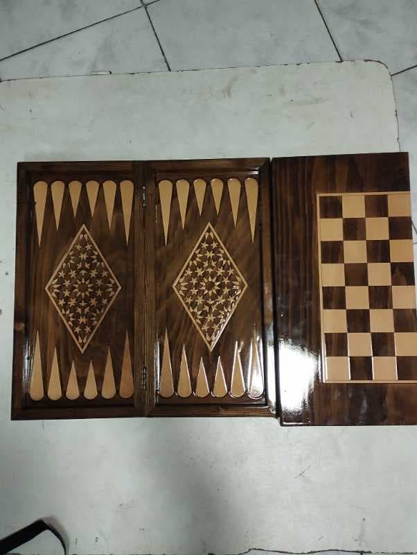 شطرنج تخته نرد راش 50در50 طرح لوزی - تصویر ۱