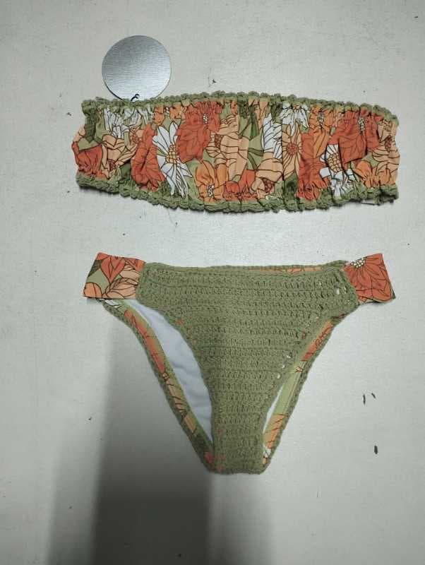مایو دخترانه جلو بافتنی راسته گل دار - تصویر ۱